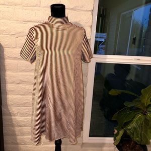 Brown and white vertical strip dress